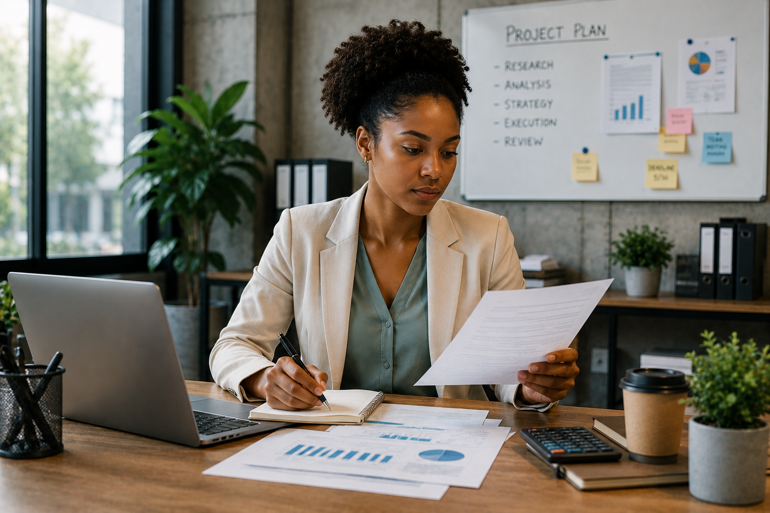 Business owner reviewing financial documents
